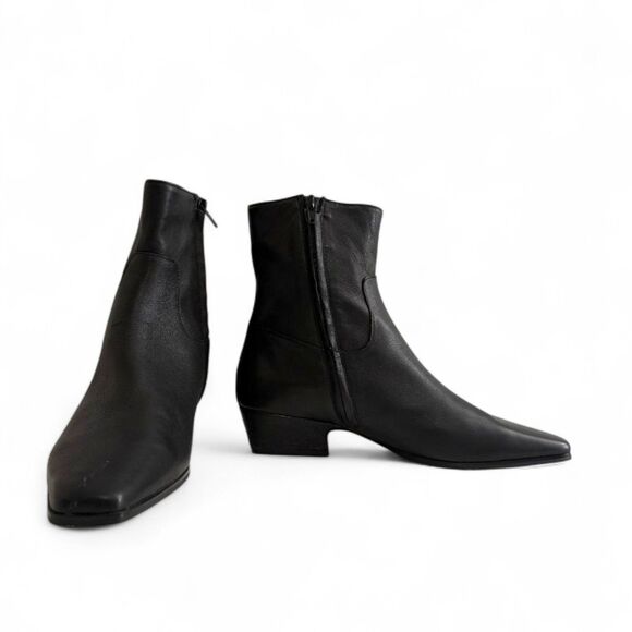 STEVE MADDEN Dusty Block-Heel Square Toe Black Leather Booties, NEW! Size 9 - Picture 5 of 10